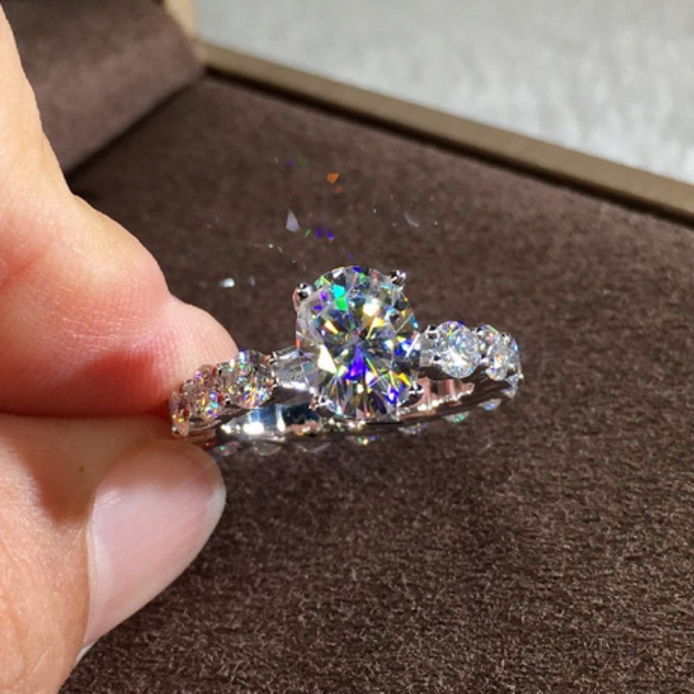 NEW 925 Sterling Silver Oval Cut Diamond Ring D - Picture 3 of 5